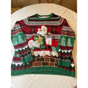 Holiday Time Santa Ugly Christmas Sweater 3D Applique Novelty 2XL‎